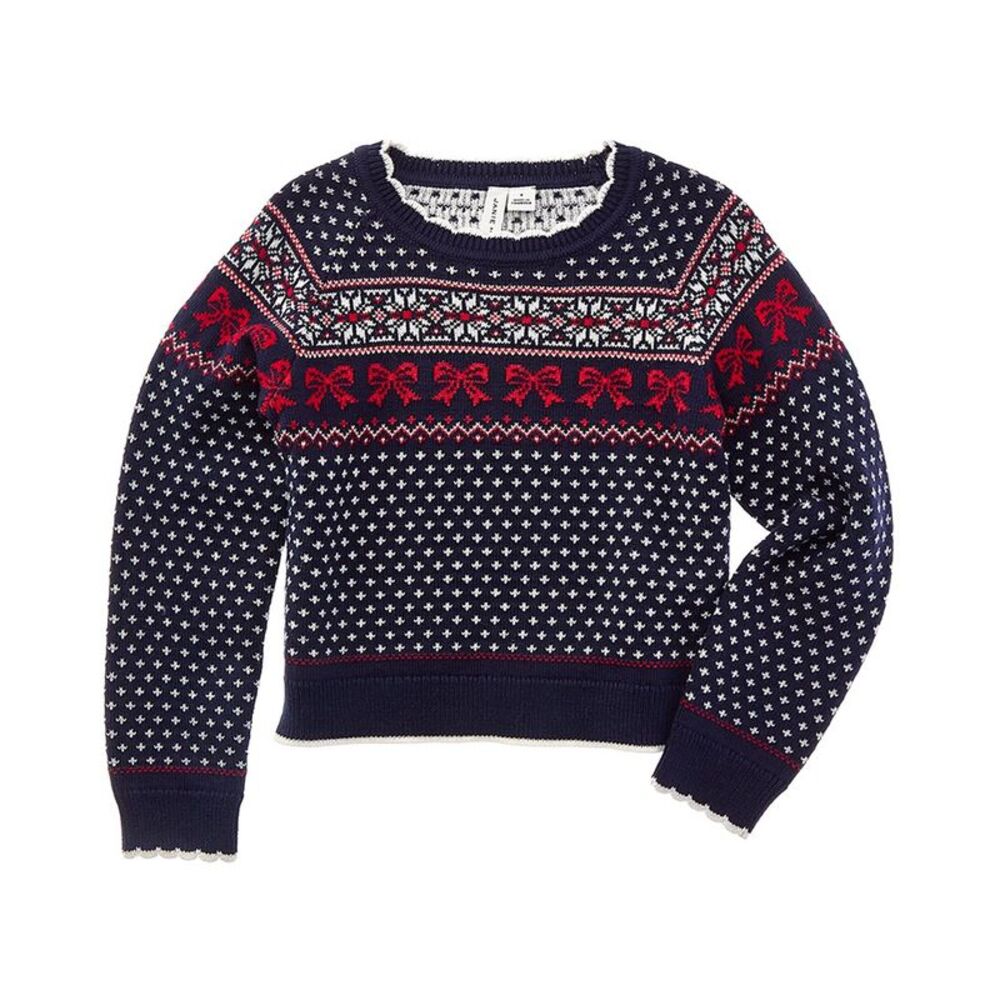 Janie And Jack Girls  Bow Fairisle Sweater, Blue